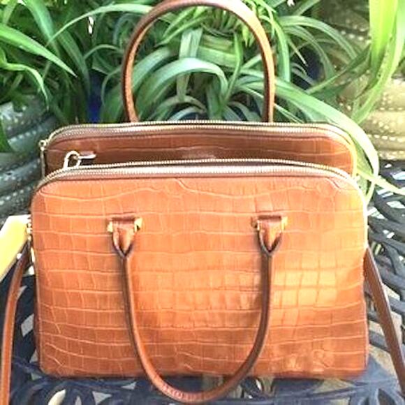 MICHAEL KORS EMBOSSED LEATHER SATCHEL Chestnut Brown NWT - Picture 3 of 8